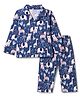 Ollypop Sinker Knit Full Sleeves Co-Ords Shirt & Pyjama Night Suit with Animal Print - Blue
