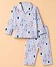Ollypop Sinker Knit Full Sleeves Co-Ords Shirt & Pyjama Night Suit with Animal Print - Grey