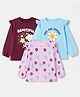 Doodle Poodle 100% Cotton Single Jersey Knit Tops with Full, Frill Sleeves and Floral Print in Aqua Blue, Maroon & Pink Pack of 3