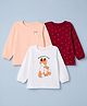 Doodle Poodle 100% Cotton Knit Tops with Full Sleeves and Fox Print Pack of 3 - Baby Pink