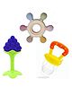 Safe-O-Kid Teether Combo | 1 Silicone Fruit Teether, 1 Wooden Teether & 1 Fruit Feeder | BPA Free Teething & Self Feeding Essentials for Babies - Assorted