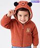 Babyoye Knit 180GSM Micro Fill Lining Hoodies with Full Sleeves and Bear Print - Rust Orange