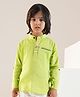 LIL PITAARA Cotton Knit Full Sleeves Helicopter Applique Detailed Kurta Style Shirt - Green