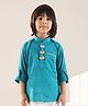 LIL PITAARA Cotton Knit Full Sleeves Vehicle Applique Detailed Kurta Style Shirt - Blue