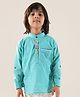LIL PITAARA Cotton Knit Full Sleeves Boat Applique Detailed Kurta Style Shirt - Blue
