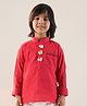 LIL PITAARA Cotton Knit Full Sleeves Vehicle Applique Detailed Kurta Style Shirt - Red