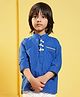 LIL PITAARA Cotton Knit Full Sleeves Scooter Applique Detailed Kurta Style Shirt - Blue