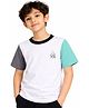 CHILINS Cotton Knit Half Sleeves Skateboard Printed Colour Blocked Tee - White Grey & Green