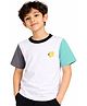 CHILINS Cotton Knit Half Sleeves Stop Pause Play Text Printed Colour Blocked Tee - White Grey & Green