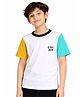 CHILINS Cotton Knit Half Sleeves Game On Text Printed Colour Blocked Tee - White Mustard & Green