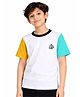 CHILINS Cotton Knit Half Sleeves If Not Now Then When Text Printed Colour Blocked Tee - White Orange & Sky Blue