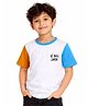CHILINS Cotton Knit Half Sleeves Game On Text Printed Colour Blocked Tee - White Orange & Sky Blue