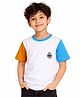 CHILINS Cotton Knit Half Sleeves Impossible Text Printed Colour Blocked Tee - White Orange & Sky Blue