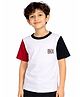 CHILINS Cotton Knit Half Sleeves Skateboard Printed Colour Blocked Tee - White Red & Black
