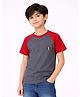 CHILINS Cotton Knit Raglan Sleeves Box Text Printed Tee - Grey & Red
