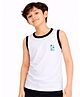 CHILINS Cotton Knit Sleeveless Game On Text Printed Tee - White & Black
