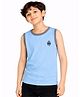 CHILINS Cotton Knit Sleeveless Unique Text Printed Tee - Blue & Grey