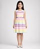 CHILINS Cotton Knit Sleeveless Striped Bow Applique Detailed Dress - Multi Colour