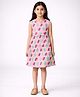 CHILINS Cotton Knit Sleeveless Trees Printed Bow Applique Detailed Dress - Pink