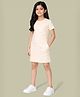 CHILINS Cotton Knit Half Sleeves Abstract Printed Dress - Beige