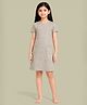 CHILINS Cotton Knit Half Sleeves Abstract Printed Dress - Grey