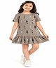 CHILINS Cotton Knit Half Sleeves Cats Printed Dress - Grey