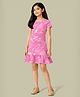 CHILINS Cotton Knit Half Sleeves Abstract Printed Dress - Pink