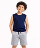 CHILINS Cotton Knit Sleeveless Solid Tee & Shorts Set - Blue & Grey