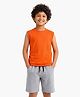 CHILINS Cotton Knit Sleeveless Solid Tee & Shorts Set - Orange & Grey