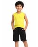 CHILINS Cotton Knit Sleeveless Solid Tee & Shorts Set - Yellow & Black