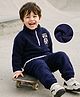 Mark & Mia Fleece Knit Full Sleeves Winter Wear Suit With Patch - Navy Blue