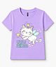 FASHIONOY 100% Cotton Knit Half Sleeves Fairy Cat Printed Tee - Lavender