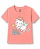 FASHIONOY 100% Cotton Knit Half Sleeves Fairy Cat Printed Tee - Peach