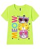 FASHIONOY 100% Cotton Knit Half Sleeves Cats Printed Tee - Neon Green