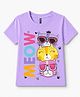 FASHIONOY 100% Cotton Knit Half Sleeves Cats Printed Tee - Lavender