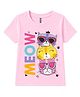 FASHIONOY 100% Cotton Knit Half Sleeves Cats Printed Tee - Pink