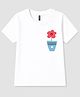 FASHIONOY 100% Cotton Knit Half Sleeves Flower Pot Printed Tee - White