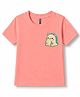 FASHIONOY 100% Cotton Knit Half Sleeves Embroidered Dinosaur Printed Tee - Peach
