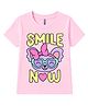 FASHIONOY 100% Cotton Knit Half Sleeves Smile Now Text Printed Tee - Pink