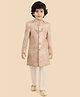 ETHNIKS NEURON Jute Silk Woven Full Sleeves Floral Designed Sequins Embellished Kurta Pyjama Set With Mala -Pink