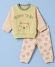 Pepito Fleece Knit Full Sleeves Winter Wear Suit with Text & Kitty Face Embroidery - Mint