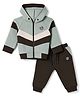 Pepito Fleece Knit Full Raglan Sleeves Hooded Winter Wear Suit with Stripes - Green