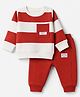 Pepito Fleece Knit Full Sleeves Winter Wear Suit with Stripes -  Off White & Red