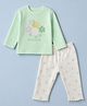 Pepito 100% Cotton Interlock Knit Full Sleeves T-Shirt & Pajama Night Suit with Honey Bee & Floral Print - White & Mint