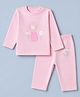 Pepito 100% Cotton Interlock Knit Full Sleeves T-Shirt & Pajama Night Suit with Cat & Floral Print - Pink