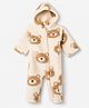 Babyhug Fur Woven Full Sleeves Hooded Winter Wear Romper With Teddy Bear Design - Light Brown