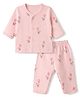 Zero Interlock Knit Full Sleeves Co-Ords T-Shirt & Pyjama Night Suit with Bunny Print - Peach