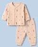 Zero Interlock Knit Full Sleeves Co-Ords T-Shirt & Pyjama Night Suit with Car Print - Peach