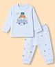 Zero Interlock Knit Full Sleeves  T-Shirt & Pyjama Night Suit with Little Traveller Print - Sky Blue