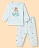 Zero Interlock Knit Full Sleeves T-Shirt & Pyjama Night Suit with Little Traveller Print - Turquoise